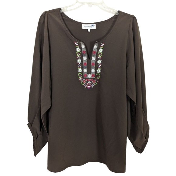 Completely Me by Liz Lange brown embroidered Angel sleeve Tunic size L - Picture 1 of 7